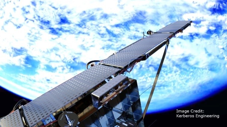 Rendering depicting deployment of solar array in orbit_ credit